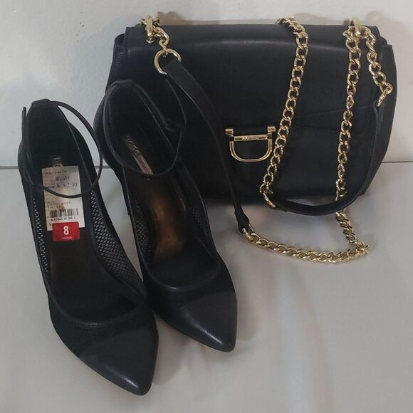 BCBG Black Mesh Pumps with Ankle Strap- Cynthia - Picture 6 of 9